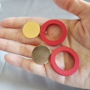 Brand new hi low metal and wood dangling earrings